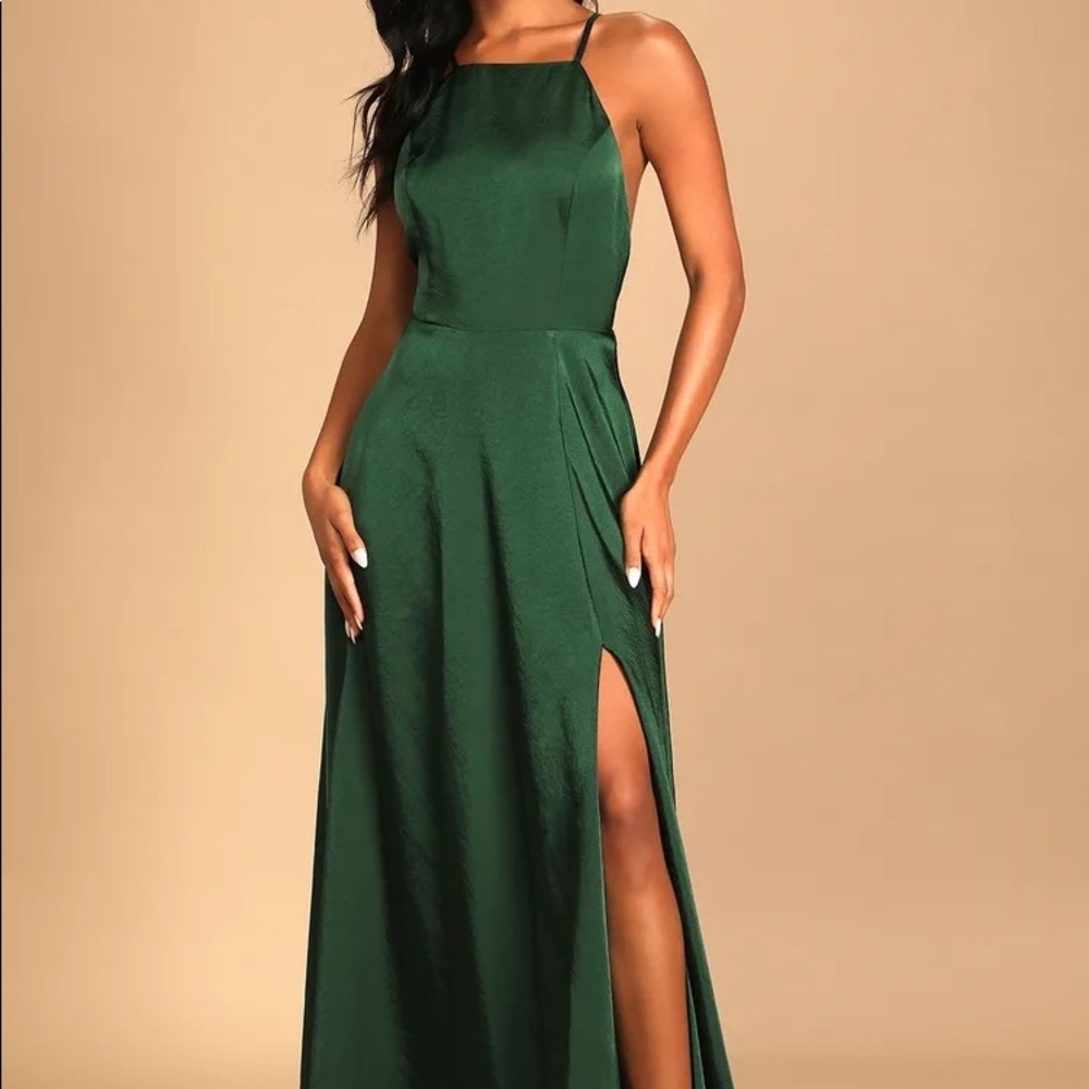 NW: Total Beauty Emerald Green Satin Backless Maxi Dress